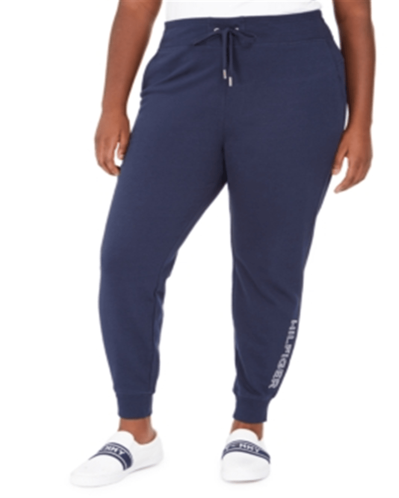 Front of a model wearing a size 2X Tommy Hilfiger Women's Sport Jogger Pants Fitness Activewear Blue 2X in Blue by Tommy Hilfiger. | dia_product_style_image_id:309269